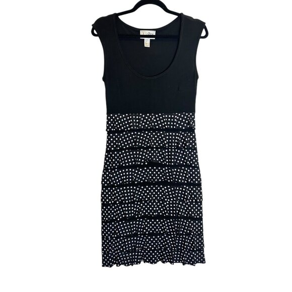 Joseph Ribkoff Black Polka Dot Layered Dress Sheath Scoop Neck Sleeveless Sz 8 - Picture 4 of 7